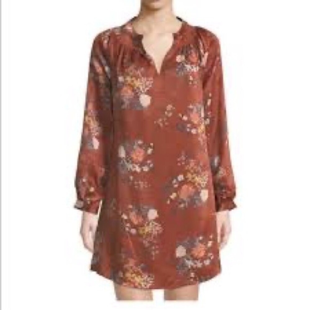 Laundry by Shelli Segal Rust Brown Floral Loose Fitting Dress - Size 12 - EUC